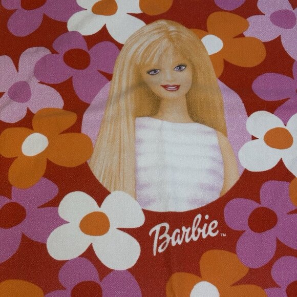 Barbie Beach Towel 90s Vintage 100% Cotton Flower Power 52"x 27” Orange - Picture 2 of 6
